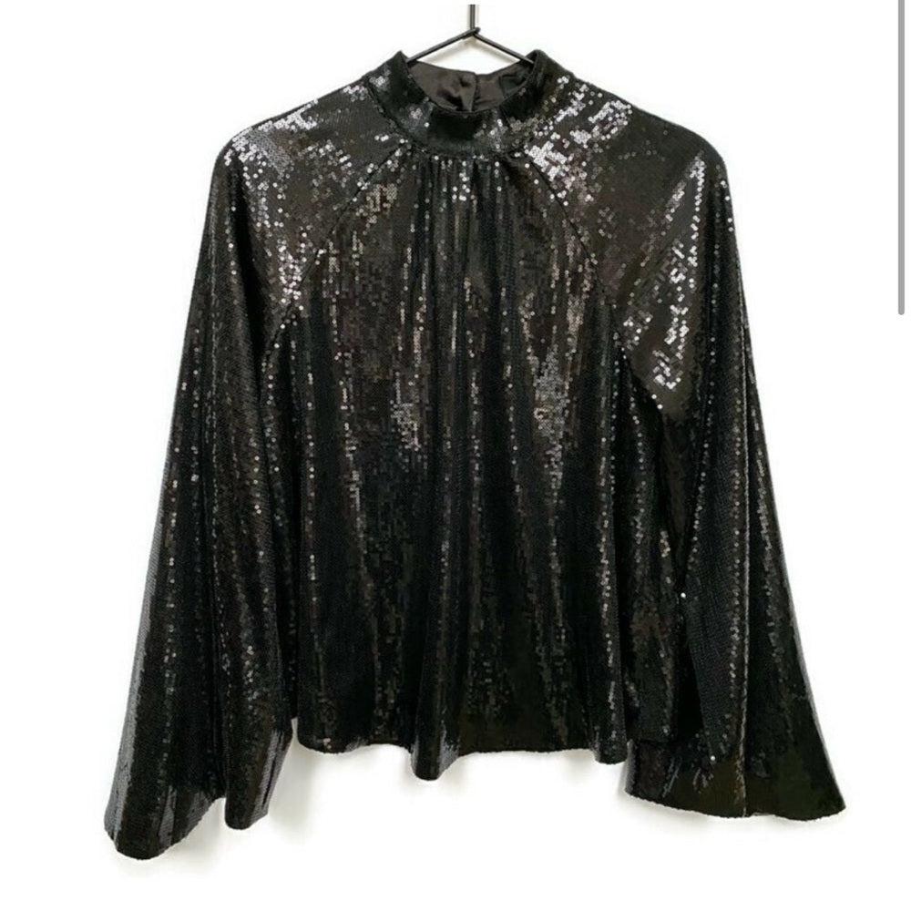 RtA Tennessee Top Black Sequin Long Sleeve Embellished Shirt Medium