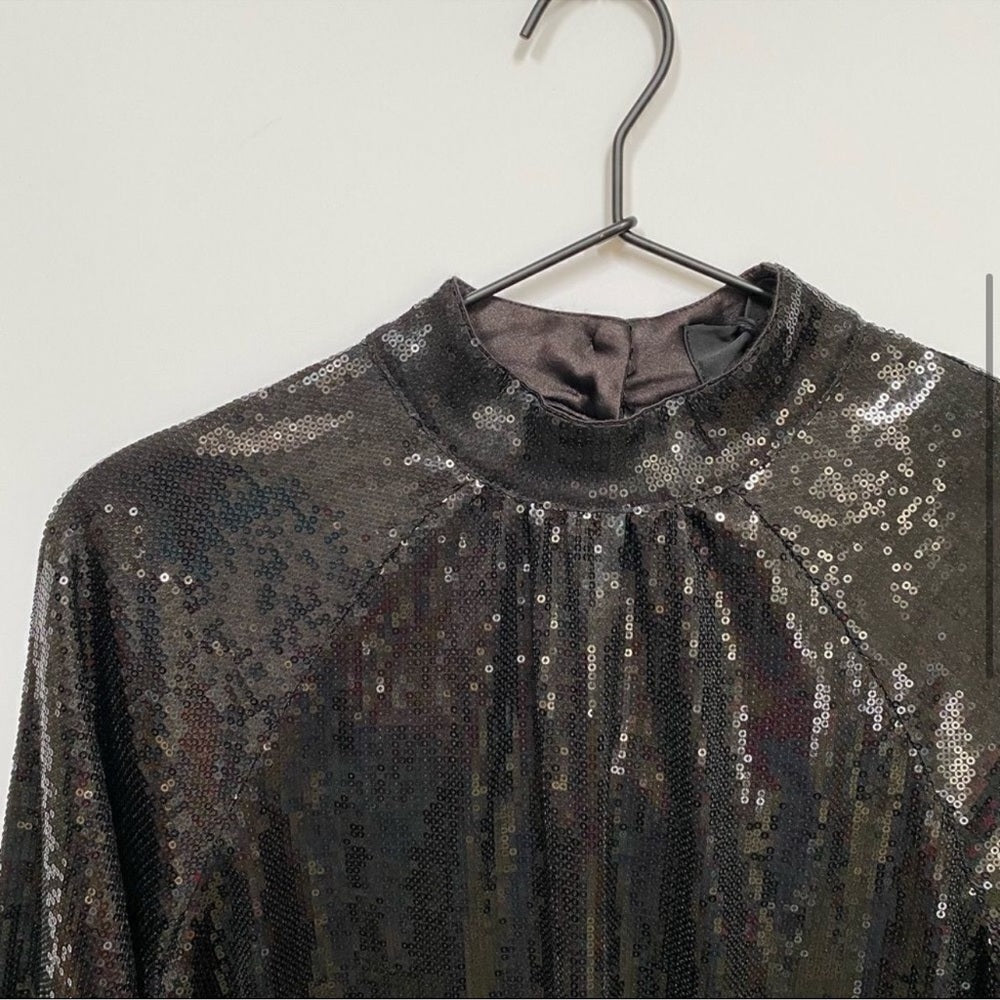 RtA Tennessee Top Black Sequin Long Sleeve Embellished Shirt Medium