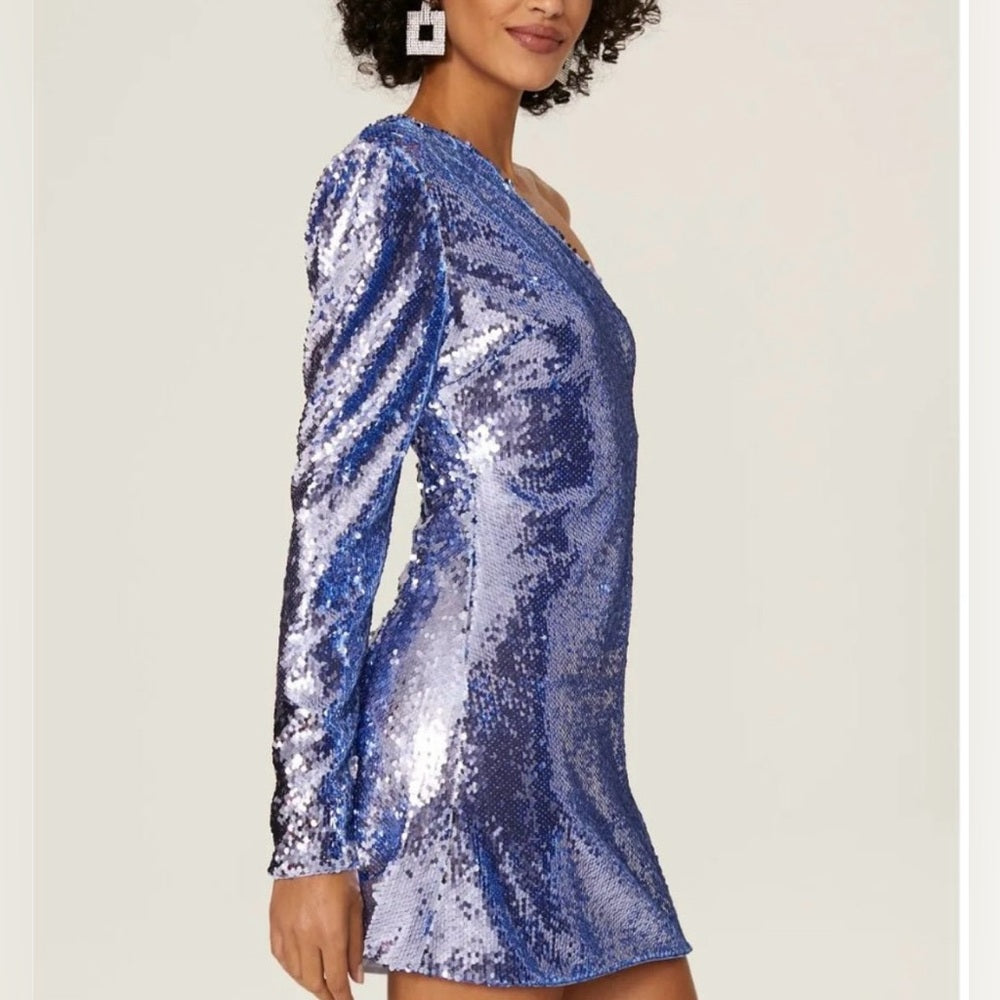 Bardot x Revolve Blue Sequin One Sleeve mini Dress size M