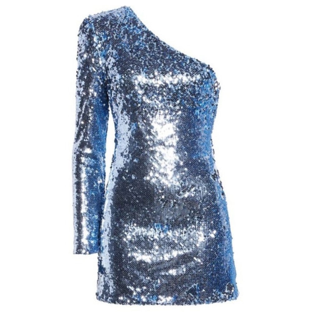 Bardot x Revolve Blue Sequin One Sleeve mini Dress size M