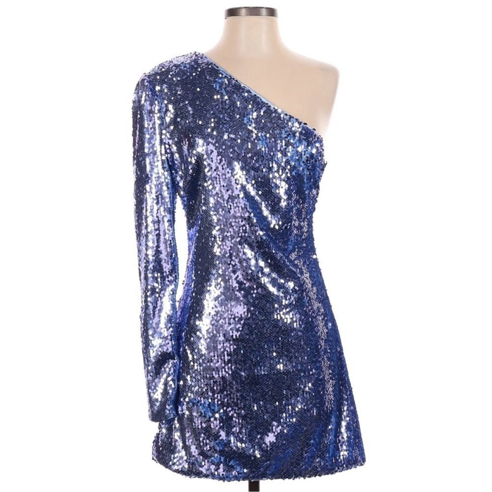 Bardot x Revolve Blue Sequin One Sleeve mini Dress size M