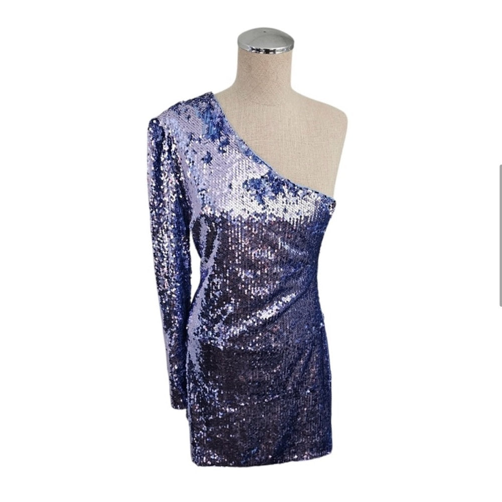 Bardot x Revolve Blue Sequin One Sleeve mini Dress size M