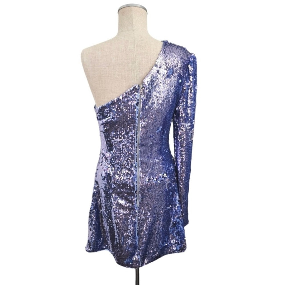 Bardot x Revolve Blue Sequin One Sleeve mini Dress size M