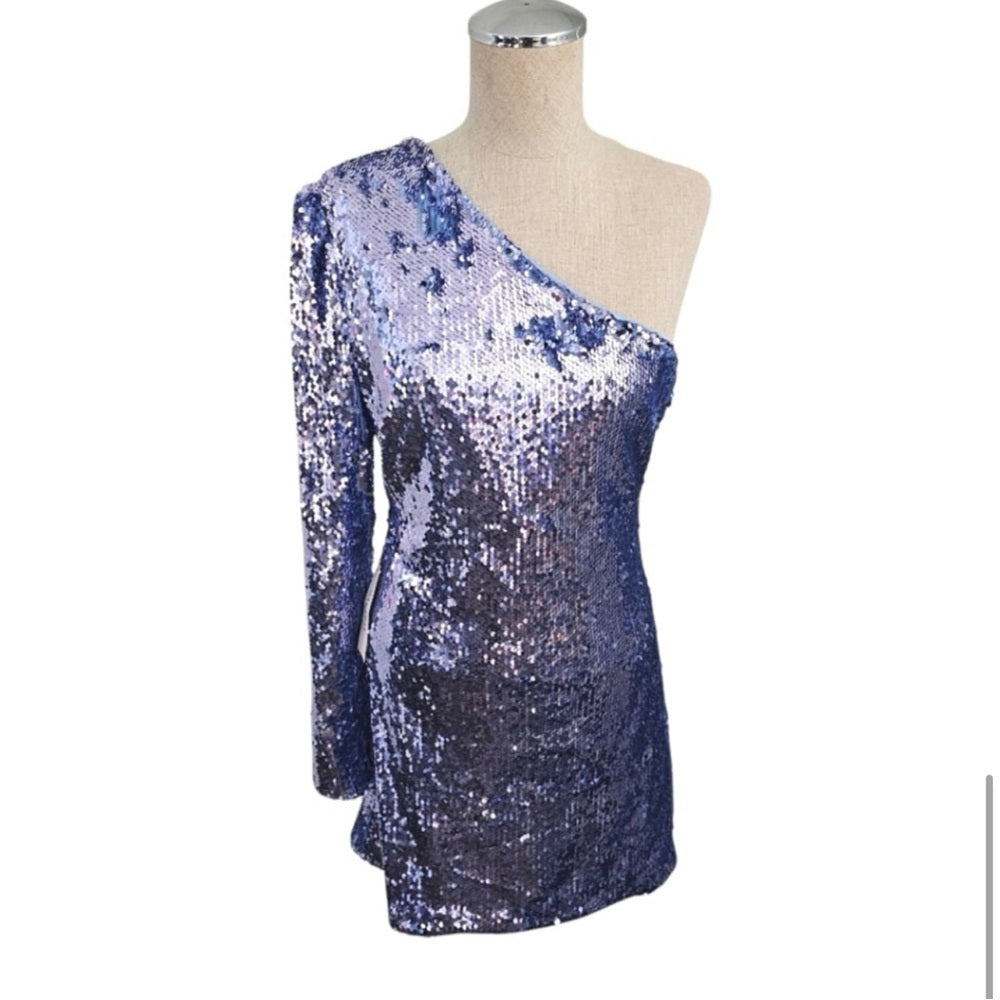 Bardot x Revolve Blue Sequin One Sleeve mini Dress size M