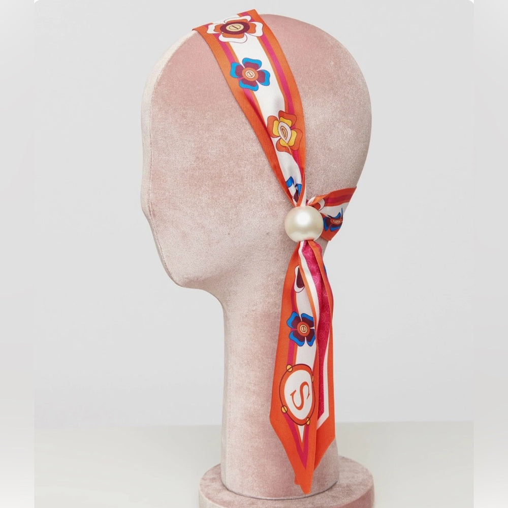 Unique Vintage Pink & Orange Floral Pearl Fabric
Headband