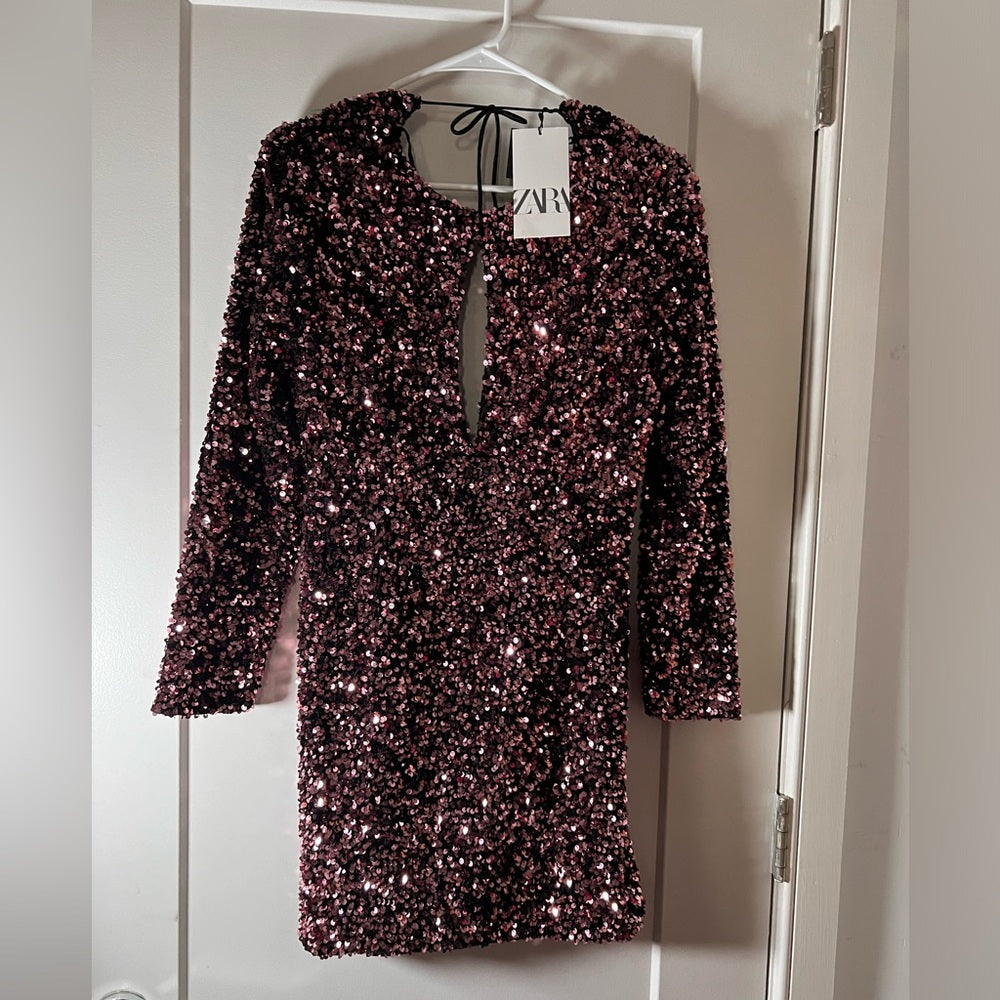 Zara Velvet Sequin Mini Dress Pink