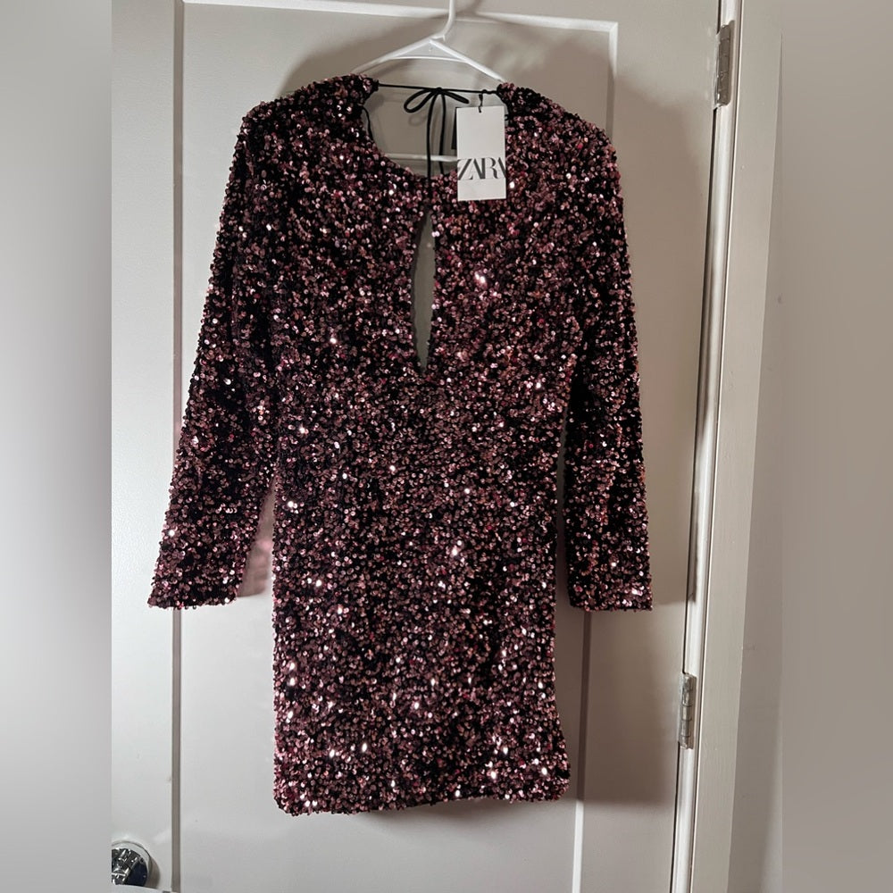 Zara Velvet Sequin Mini Dress Pink