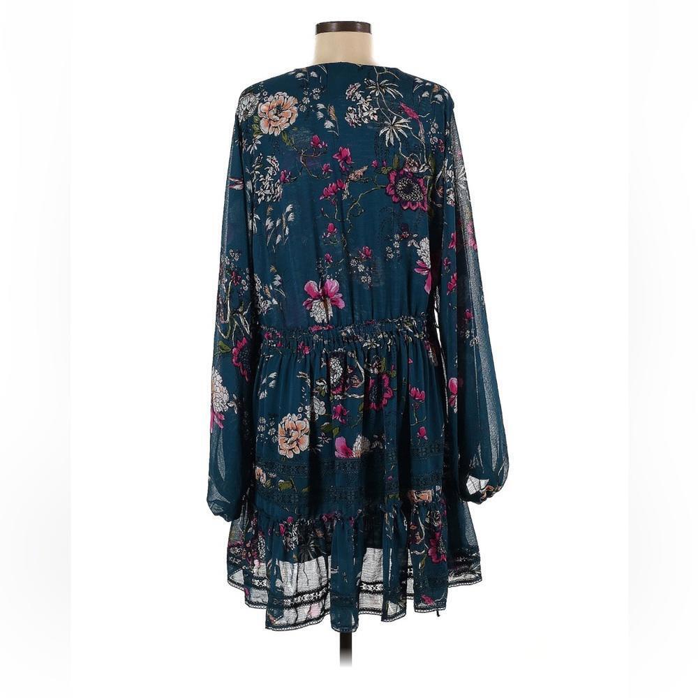 Free People Floral Dress - Teal Long Sleeve Boho Style