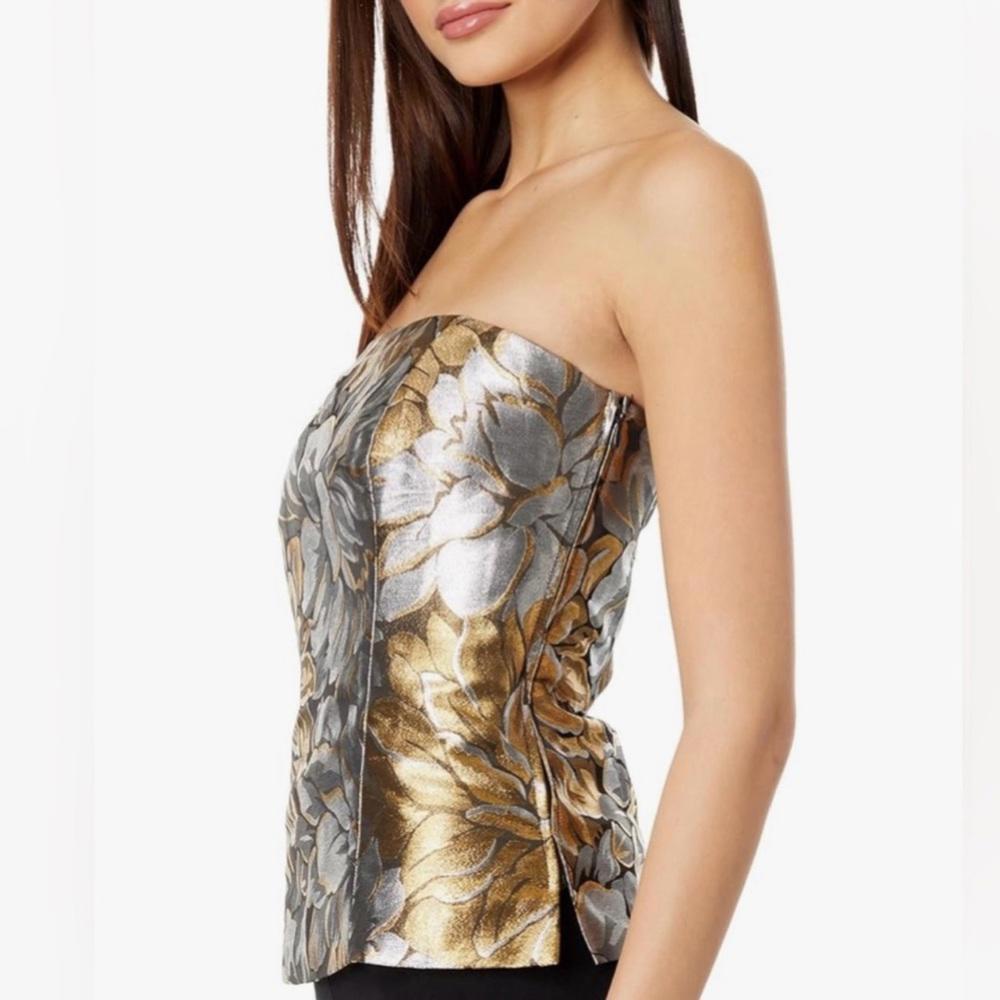 Lilly Pulitzer Elegant Floral Strapless Top with Metallic Accents