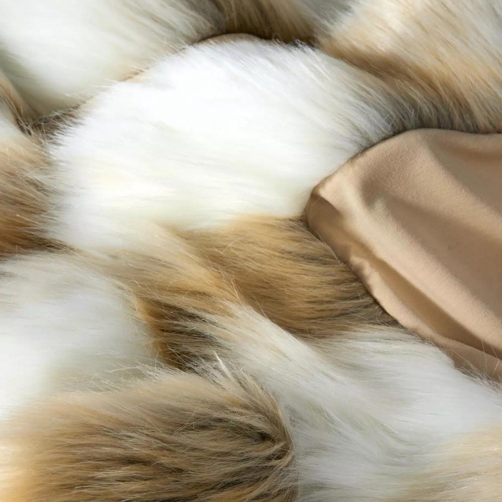 Donna Salyers Fabulous Furs Elevated Neutral Tones Faux Fur Trim Poncho Tan