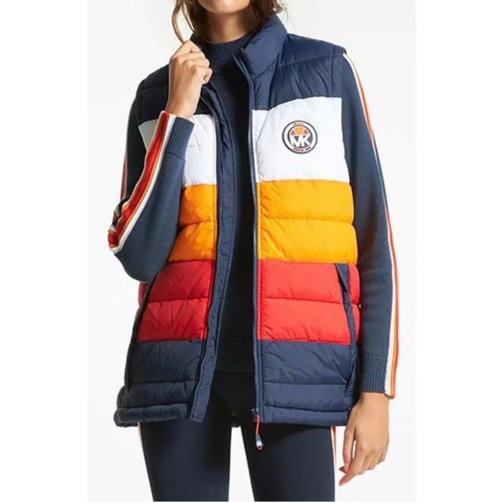 Michael Kors X Ellesse Vail Color Block Nylon Ski Vest Womens M Full Zip Puffer