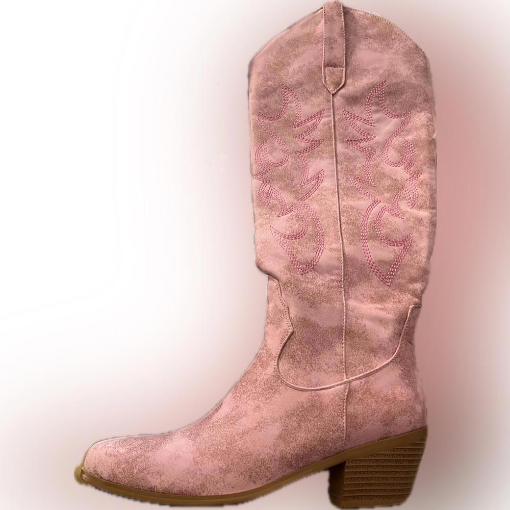 Chic Pink Western Style Knee-High Boots