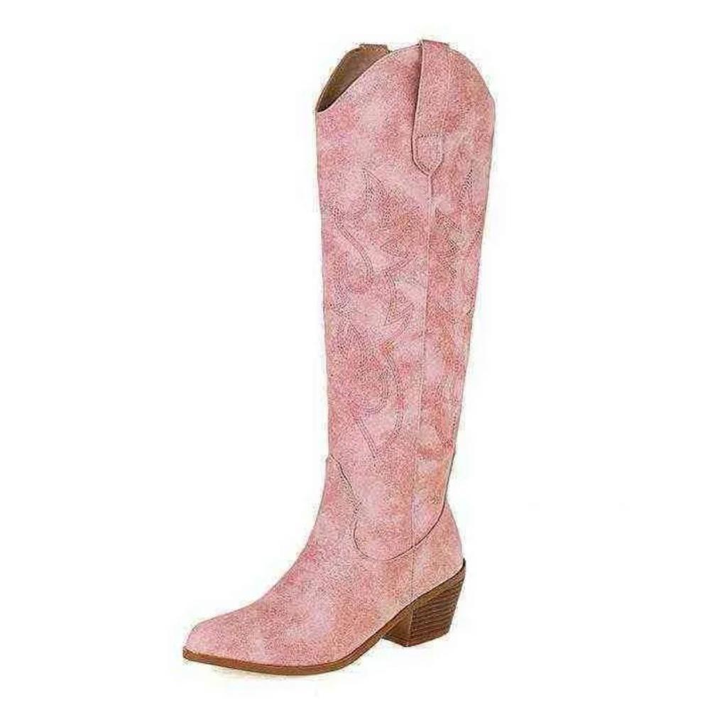 Chic Pink Western Style Knee-High Boots