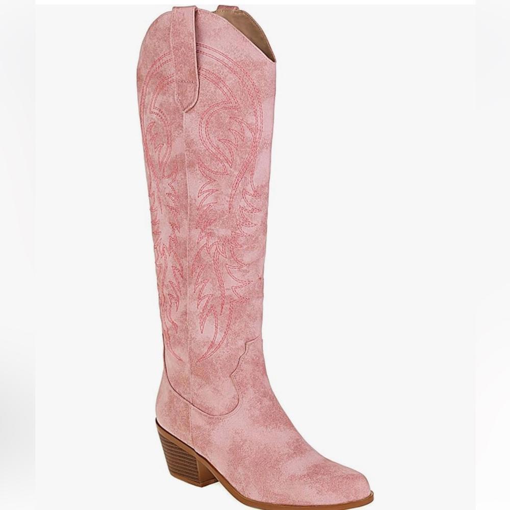 Chic Pink Western Style Knee-High Boots