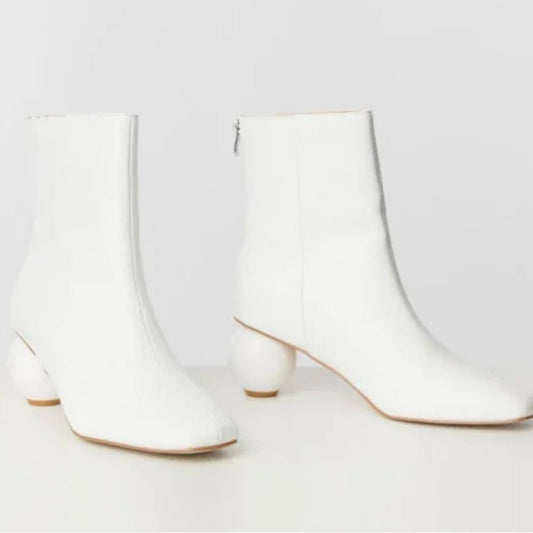 Unique Vintage White Ankle Boots with Unique Ball Heels