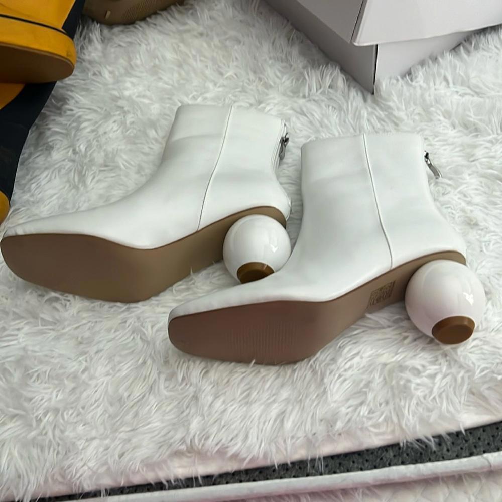 Unique Vintage White Ankle Boots with Unique Ball Heels