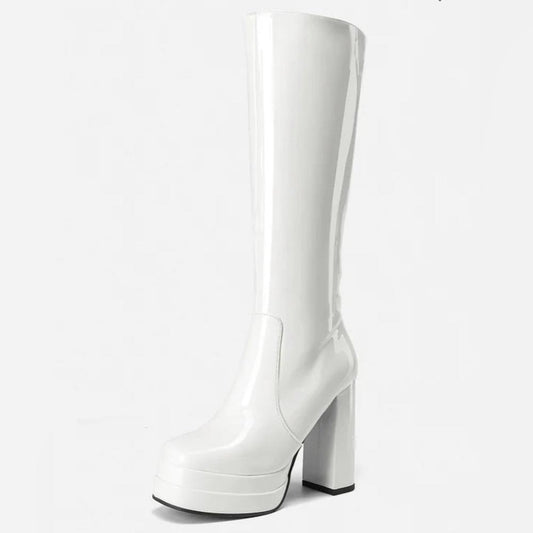 Trendy White Platform Heeled Boots