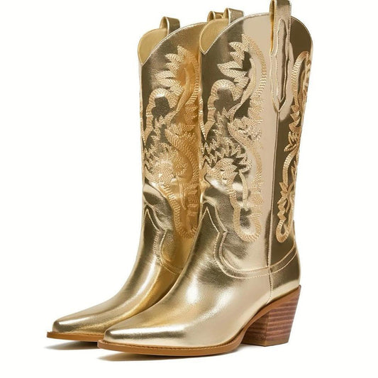 Stunning Gold Embroidered Cowboy Boots