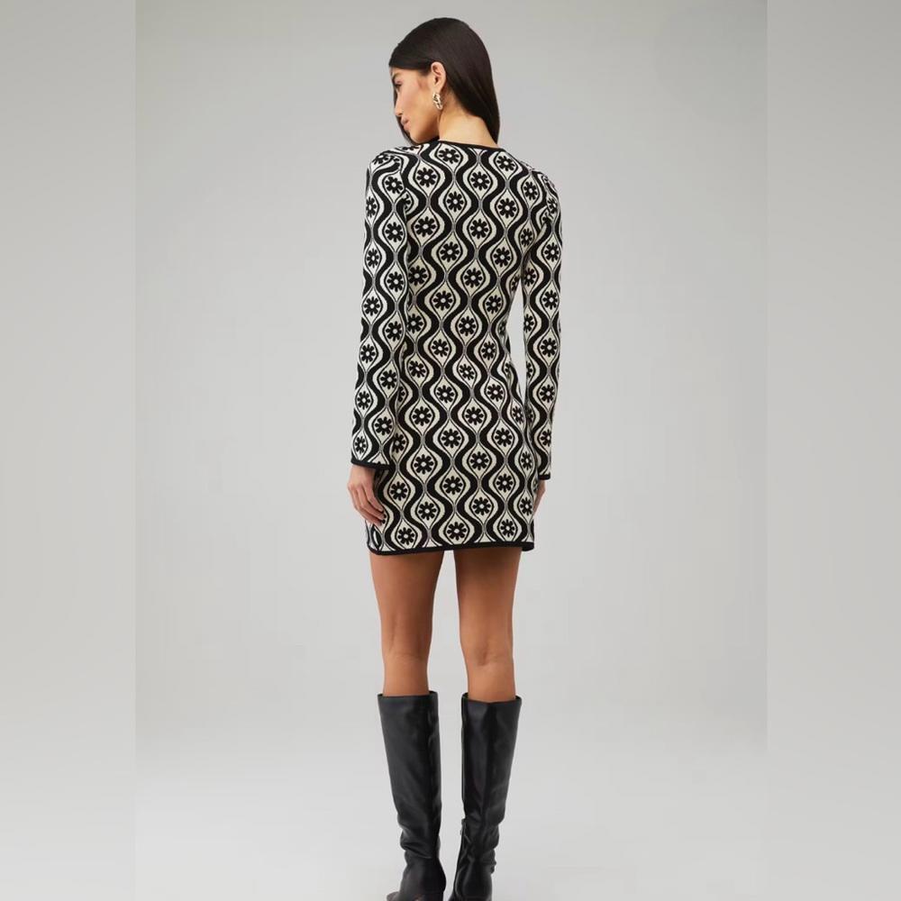 Finders Keepers- Chic Black and White Patterned Mini Dress