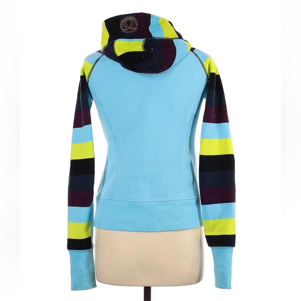 Stylish Lululemon Zip-Up Hoodie with Colorful Striped Sleeves