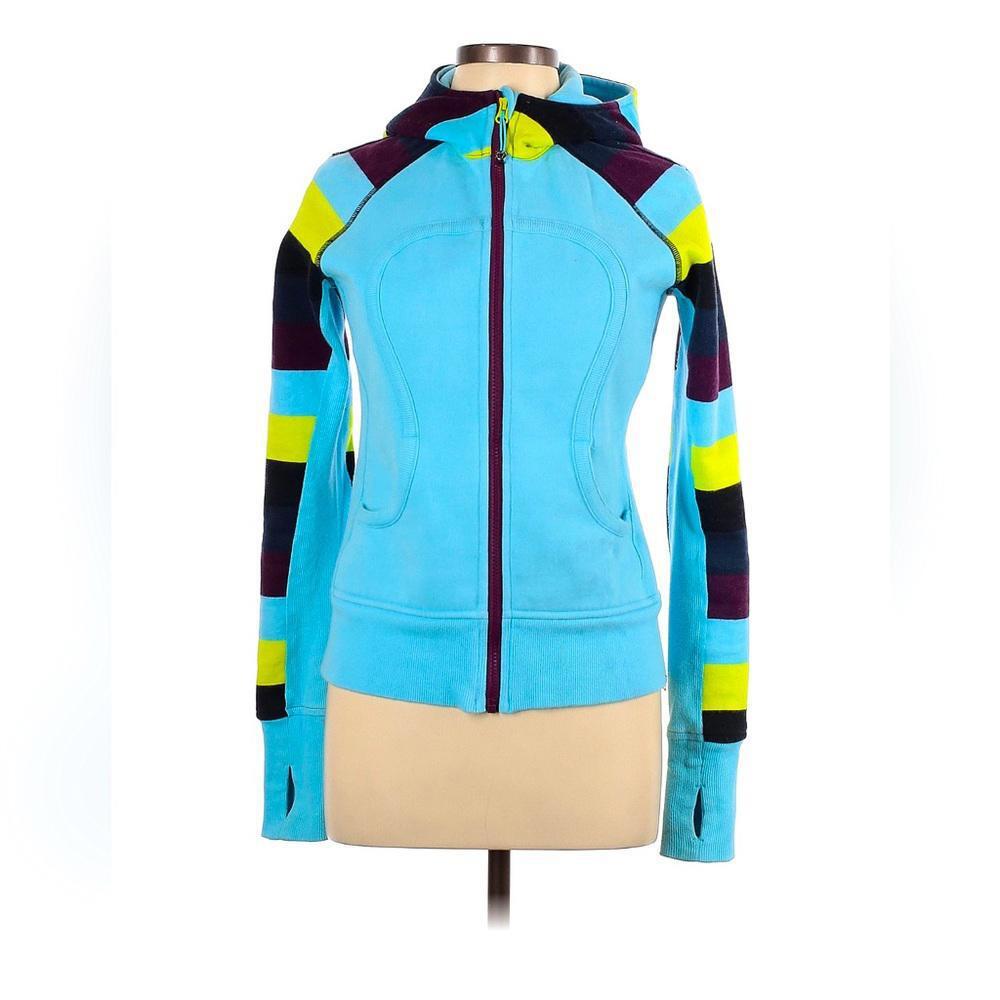 Stylish Lululemon Zip-Up Hoodie with Colorful Striped Sleeves