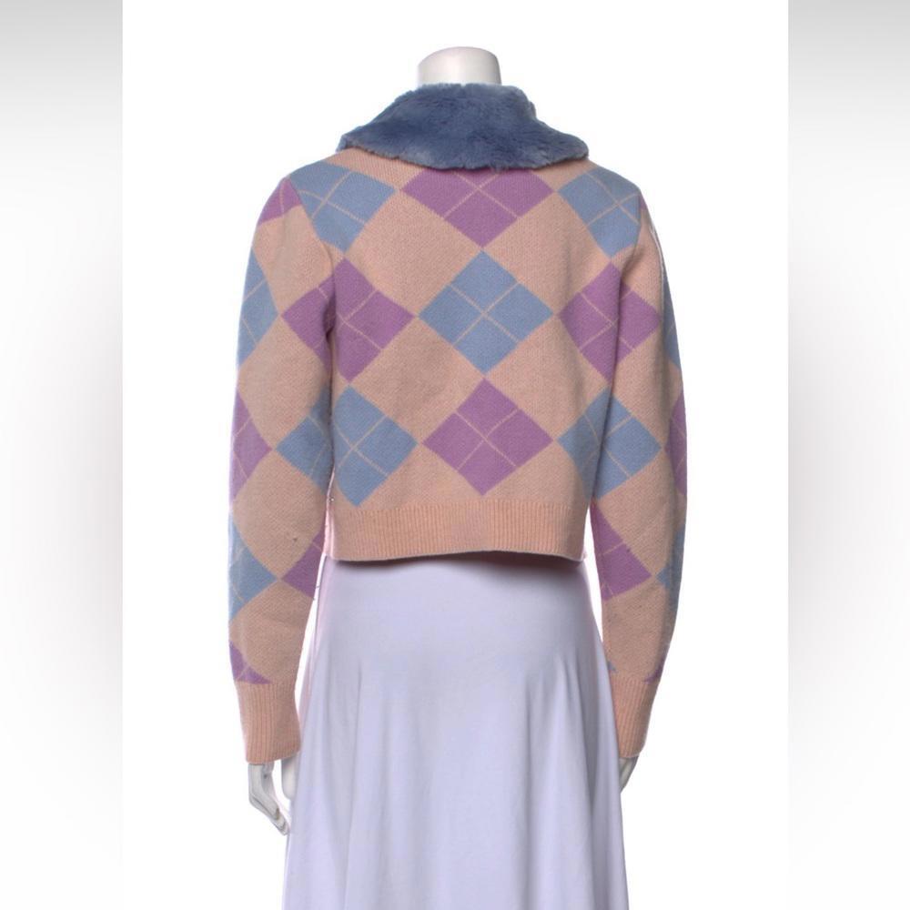 Hill House Cropped Argyle Sweater with Faux Fur Collar