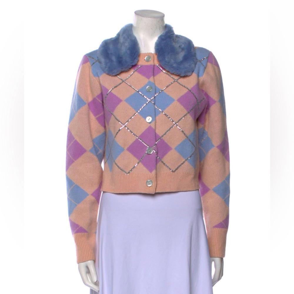 Hill House Cropped Argyle Sweater with Faux Fur Collar