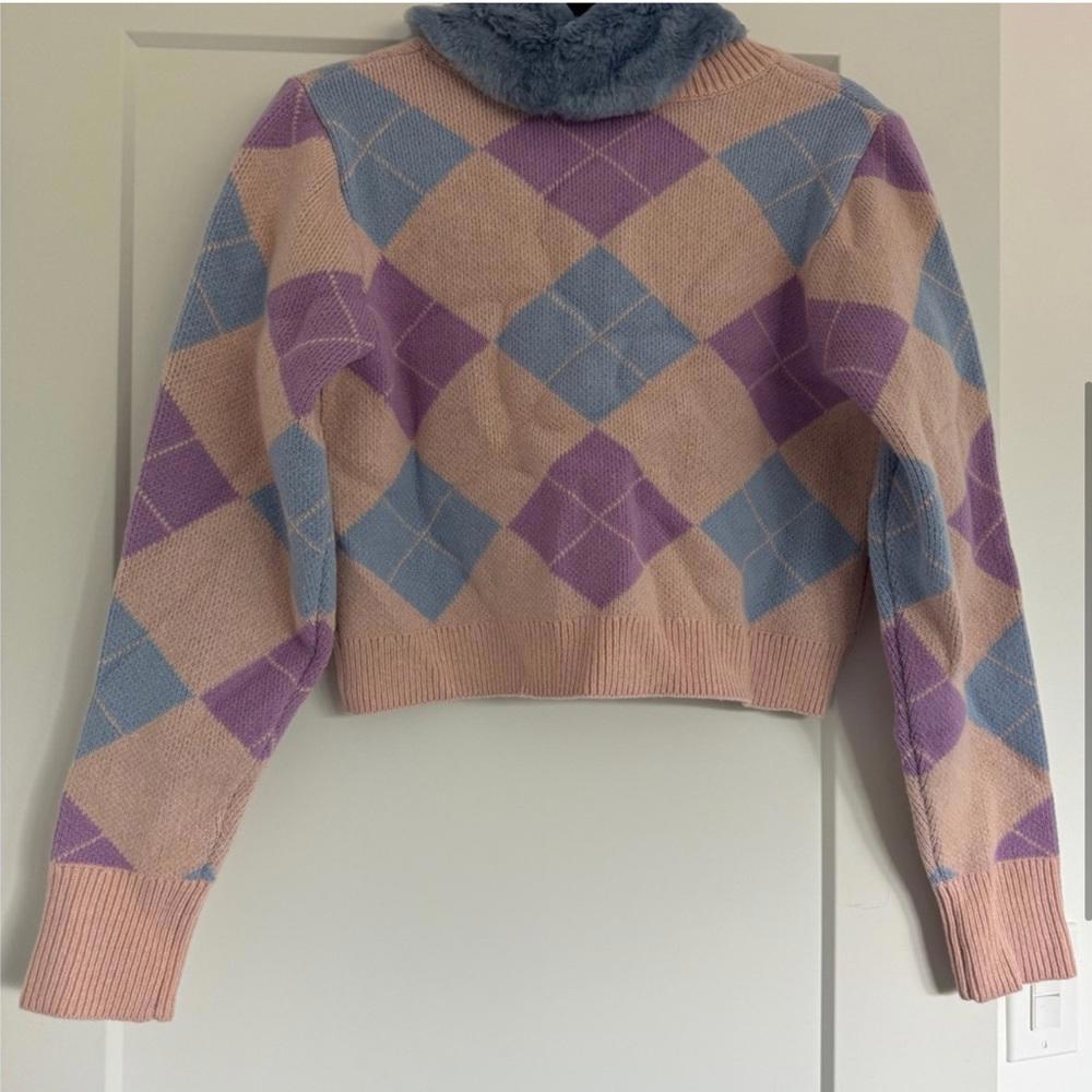 Hill House Cropped Argyle Sweater with Faux Fur Collar