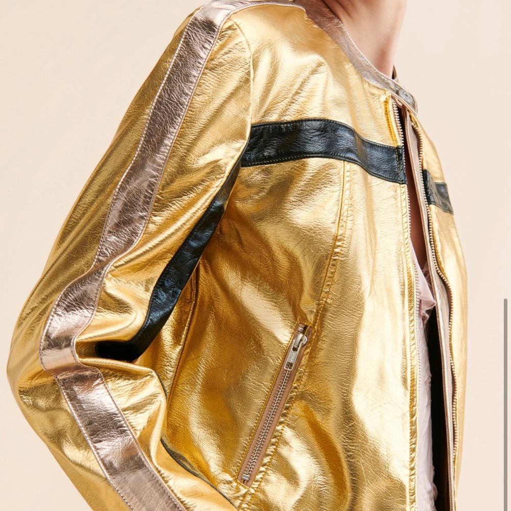 Free People Stylish Gold Metallic Jacket - Trendy and Eye-Catching