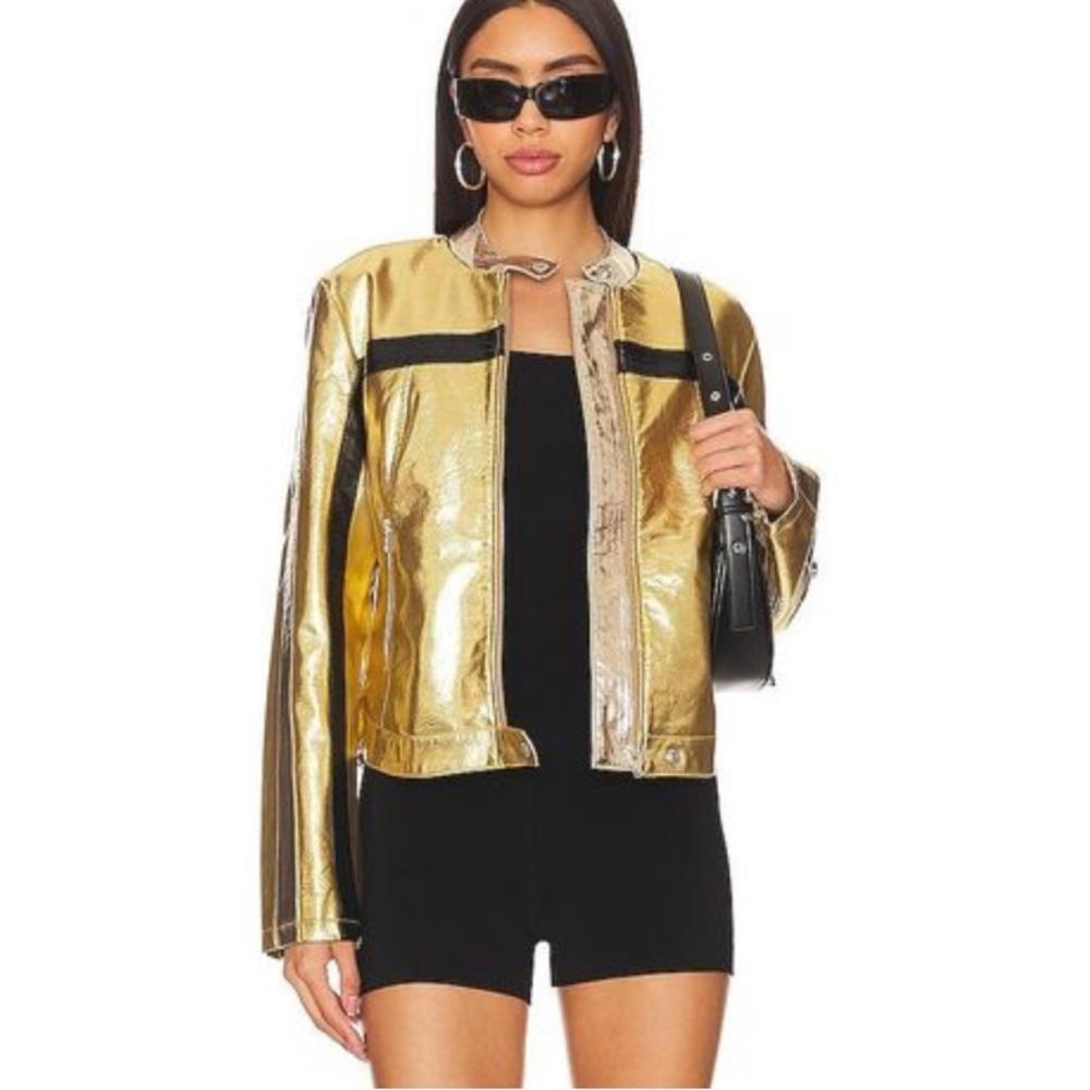 Free People Stylish Gold Metallic Jacket - Trendy and Eye-Catching