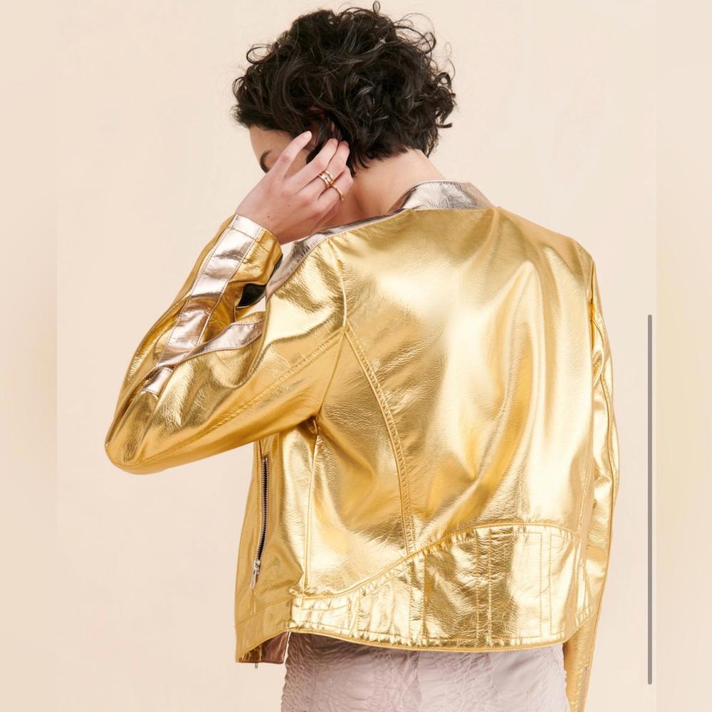 Free People Stylish Gold Metallic Jacket - Trendy and Eye-Catching