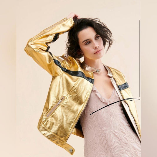 Free People Stylish Gold Metallic Jacket - Trendy and Eye-Catching