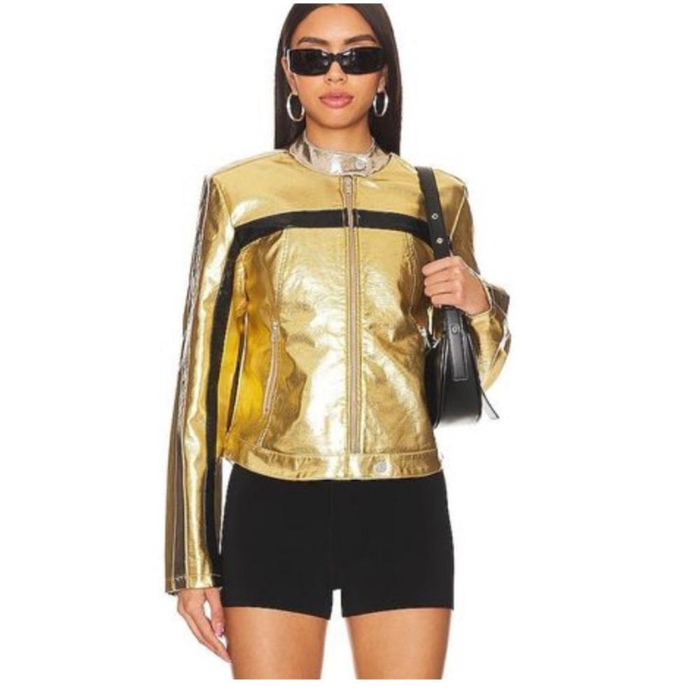 Free People Stylish Gold Metallic Jacket - Trendy and Eye-Catching