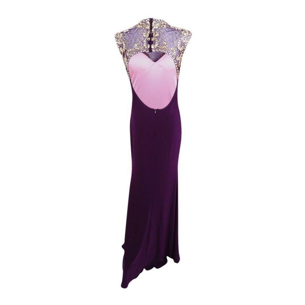 Betsy & Adam Women's Embellished Open-Back Gown 8, Plum/Gold)