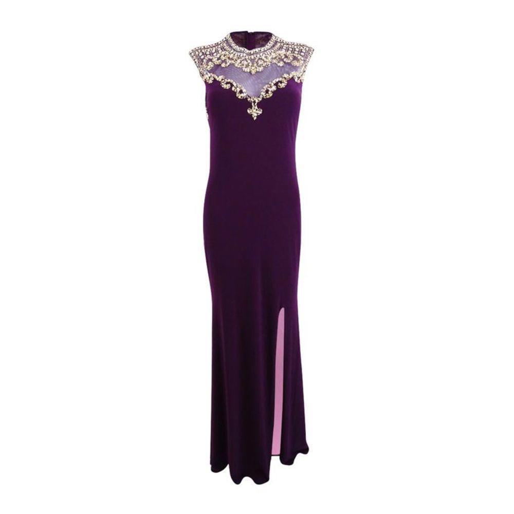 Betsy & Adam Women's Embellished Open-Back Gown 8, Plum/Gold)