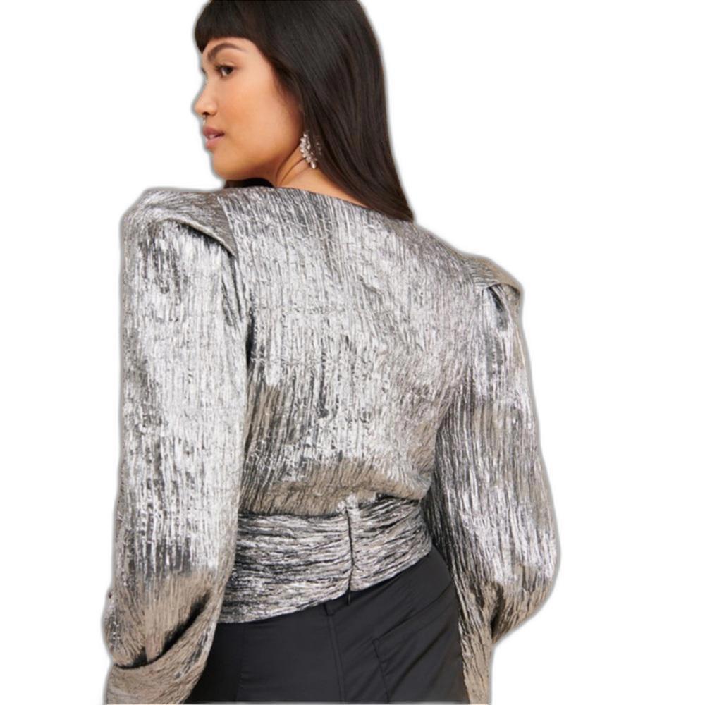 Stunning Silver Plunge Tie-Front Top