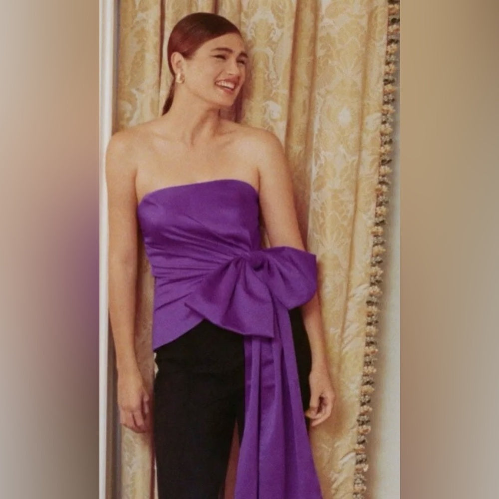 Anthropologie Atsu Strapless Bow Top Purple Medium Tube Corsage