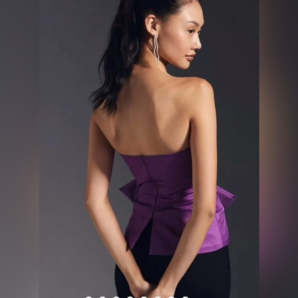 Anthropologie Atsu Strapless Bow Top Purple Medium Tube Corsage