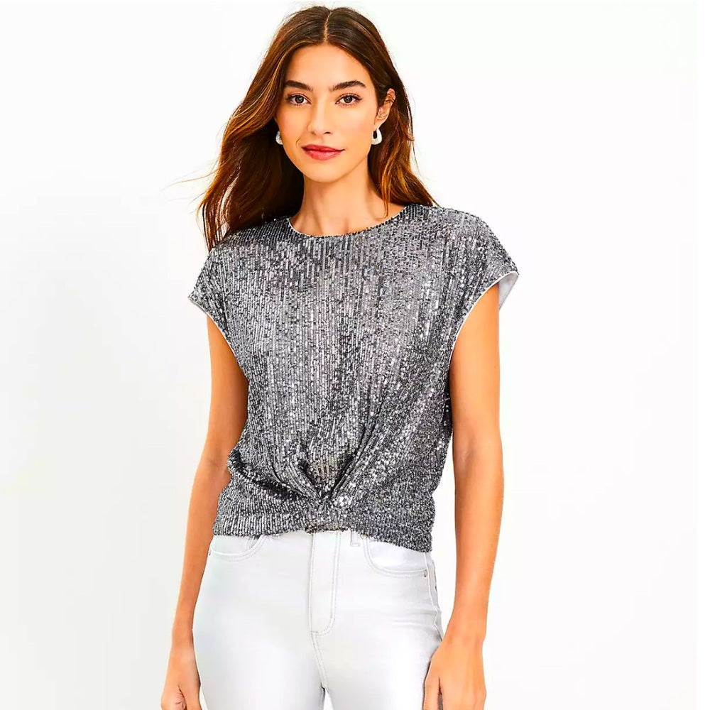 Sequin Knot Cap Sleeve Top