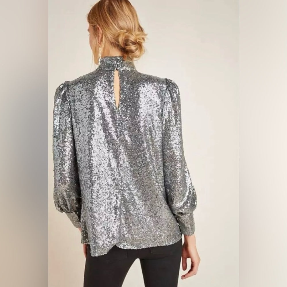 Anthropologie Sunday in Brooklyn Luna Silver Sequined
Blouse