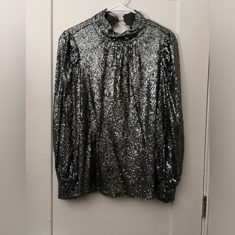 Anthropologie Sunday in Brooklyn Luna Silver Sequined
Blouse