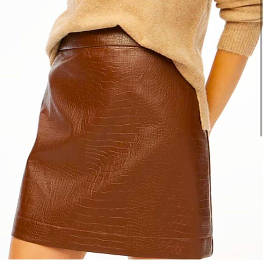 J. Crew Factory Brown Faux Leather croc embossed skirt size 10