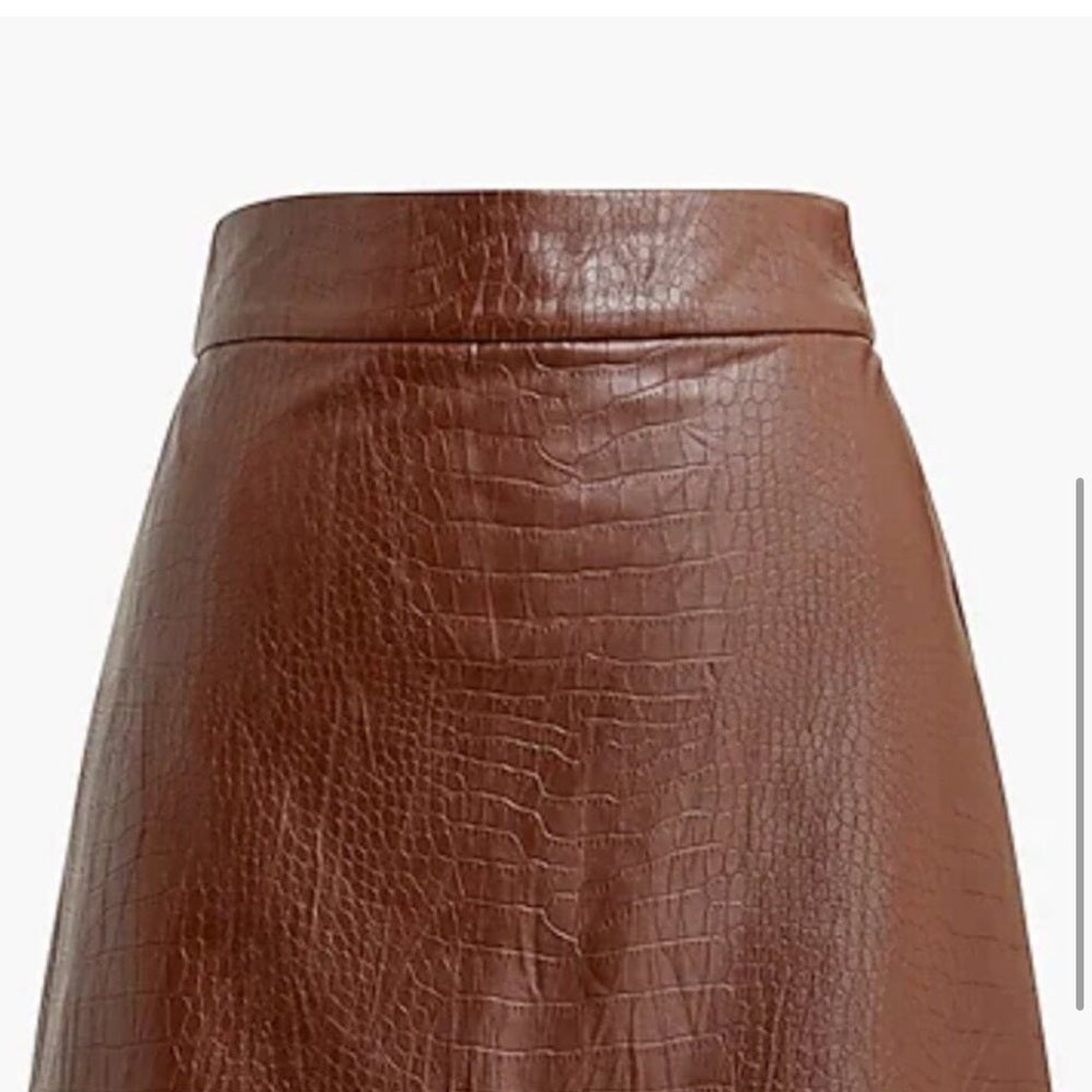 J. Crew Factory Brown Faux Leather croc embossed skirt size 10