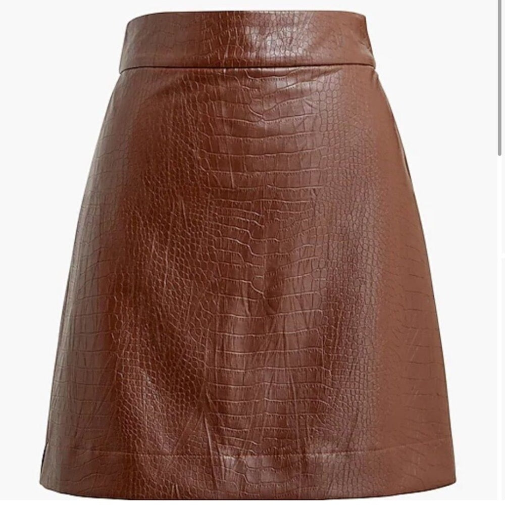 J. Crew Factory Brown Faux Leather croc embossed skirt size 10