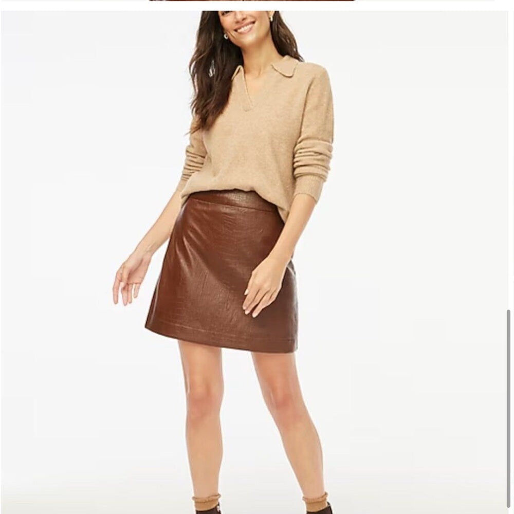 J. Crew Factory Brown Faux Leather croc embossed skirt size 10