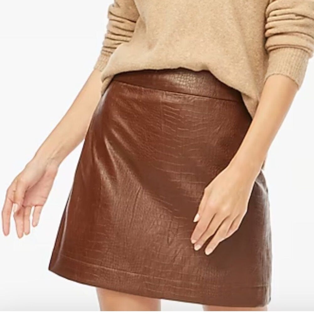 J. Crew Factory Brown Faux Leather croc embossed skirt size 10