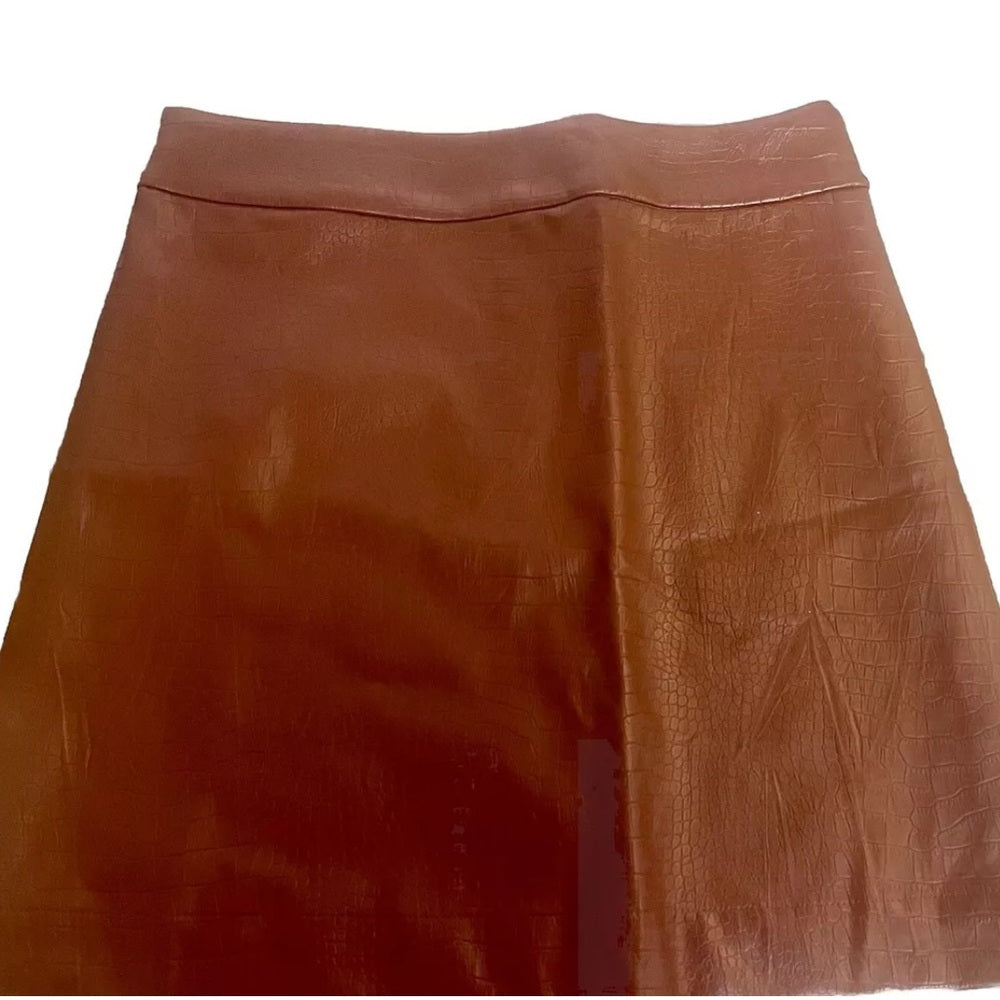 J. Crew Factory Brown Faux Leather croc embossed skirt size 10