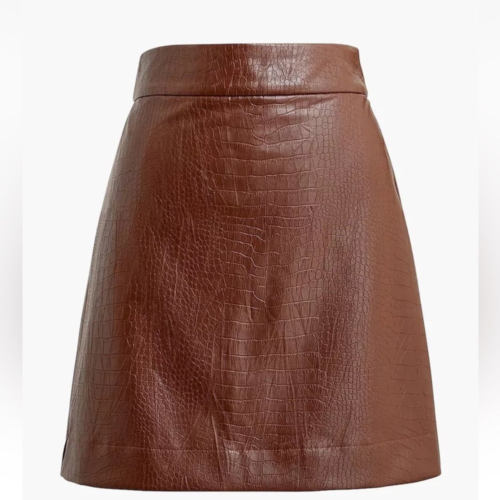 J. Crew Factory Brown Faux Leather croc embossed skirt size 10