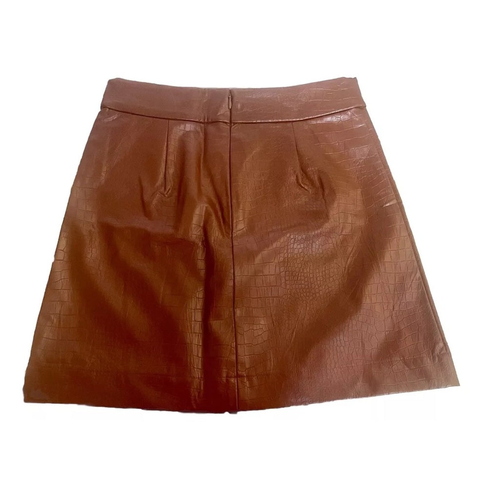 J. Crew Factory Brown Faux Leather croc embossed skirt size 10