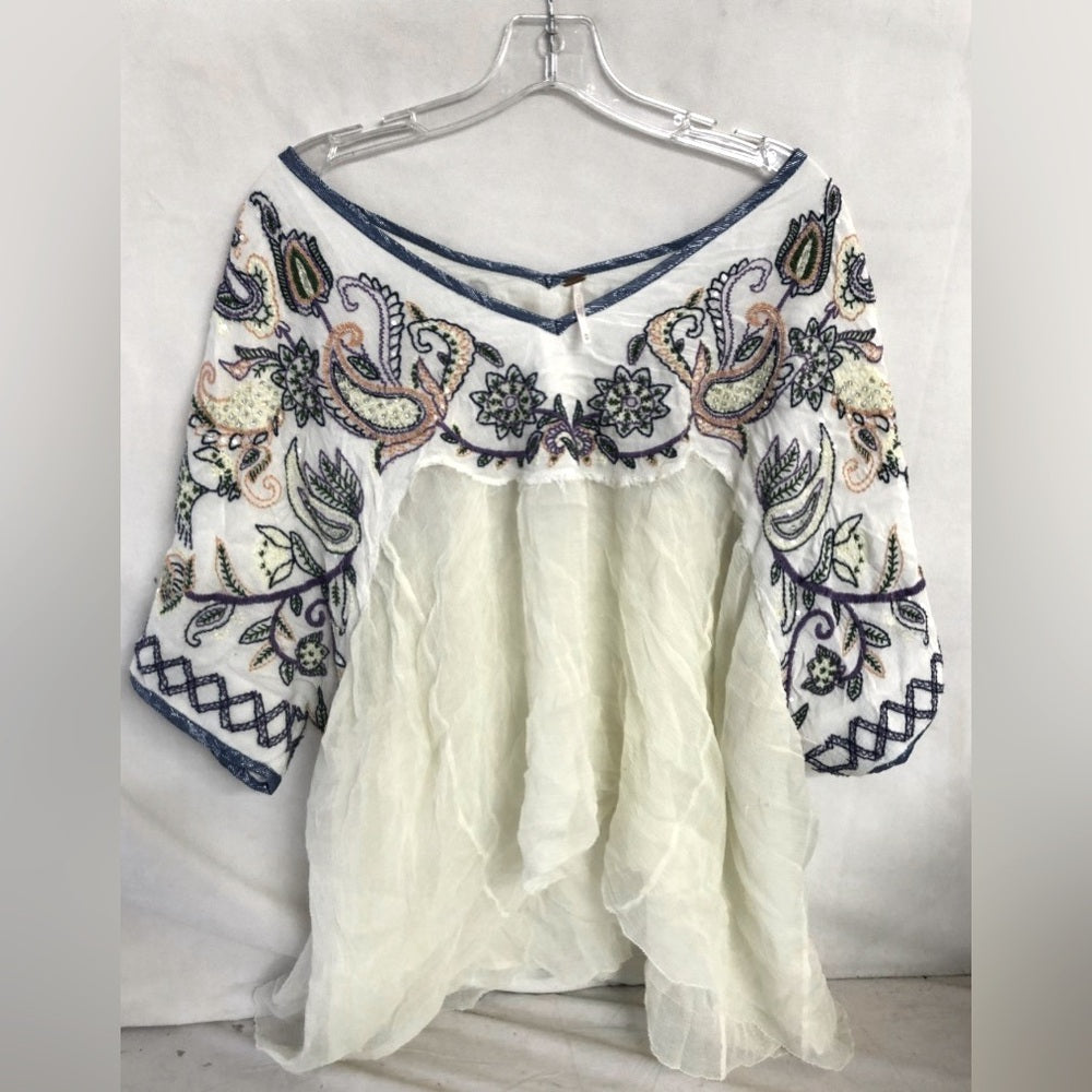 Women's Off White Free Peoples Embroidered Lace Blouse Size M